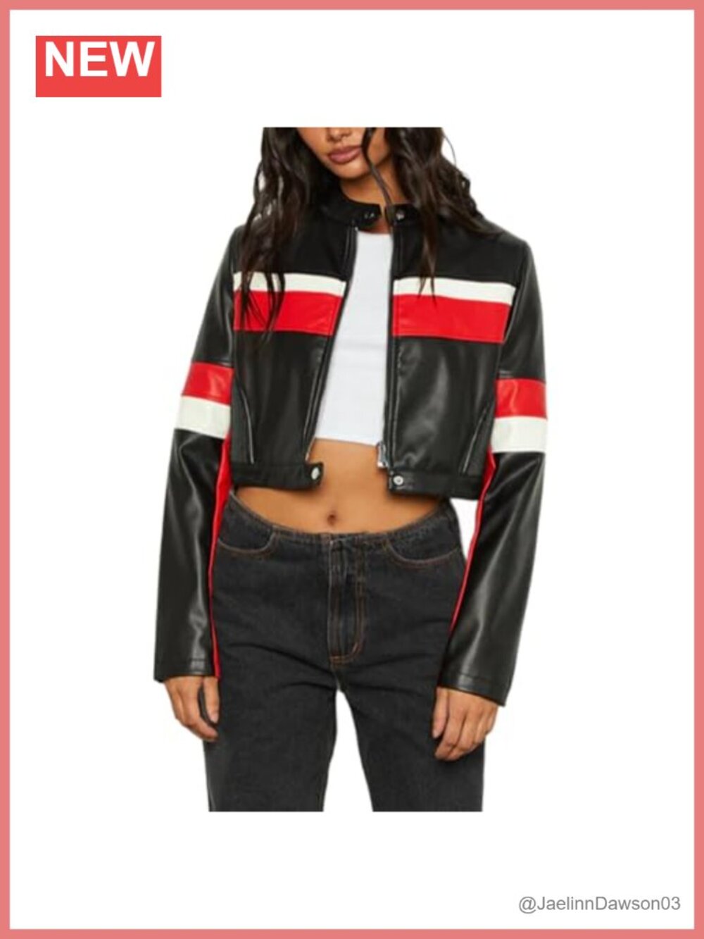 Faux Leather Cropped Moto Jacket Zip Up Slim Fit Women's Outerwear